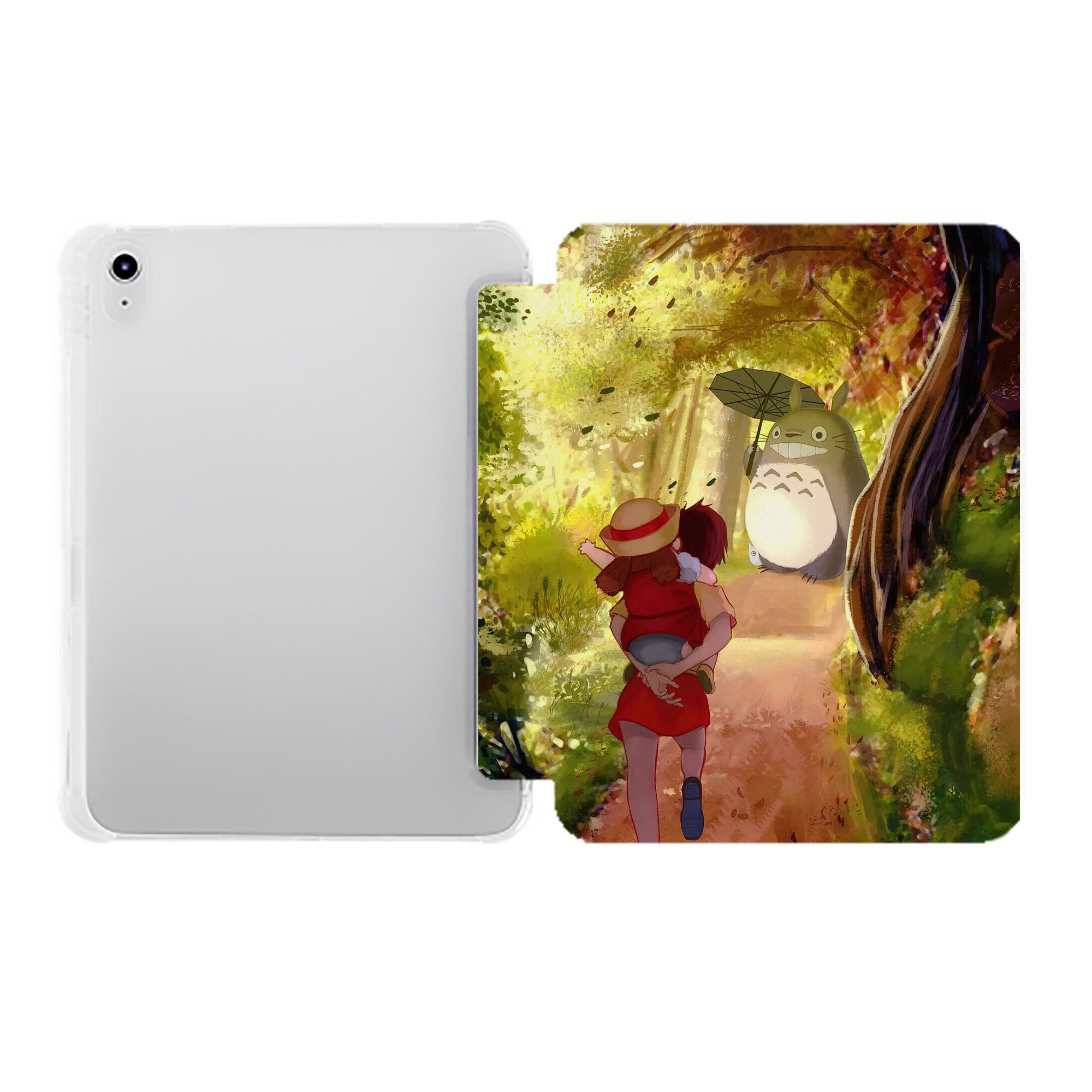 （画像用） となりのトトロ 草壁メイ 草壁サツキ My Neighbor Totoro Satsuki Kusakabe Mei Kusakabe IPad ケース ペン収納付き 三つ折りスタンド PUレザー×シリコン 対応機種9.5/10.5/10.9インチ